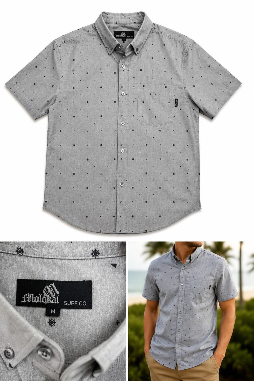 Molokai Surf Co. Men's Short Sleeve Button-Up Shirt